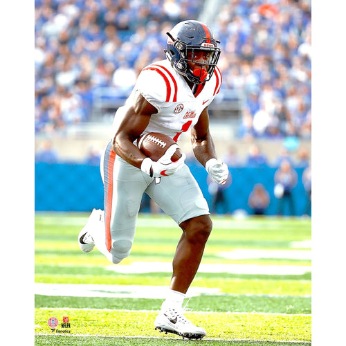 AJ Brown Ole Miss Rebels Unsigned White Jersey Running Photograph