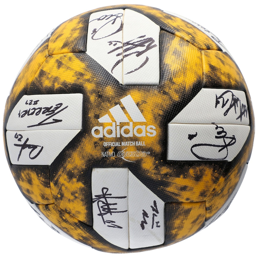 FC Dallas Autographed Match-Used ''Kick Childhood Cancer'' Soccer Ball from the 2019 MLS Season with 24 Signatures