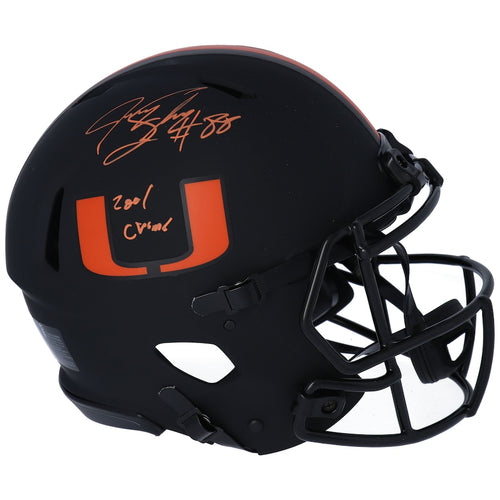 Jeremy Shockey Miami Hurricanes Autographed Riddell Eclipse Speed Authentic Helmet with ''2001 Champs'' Inscription