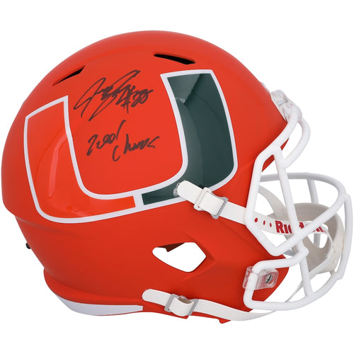 Jeremy Shockey Miami Hurricanes Autographed Riddell AMP Speed Replica Helmet with ''2001 Champs'' Inscription