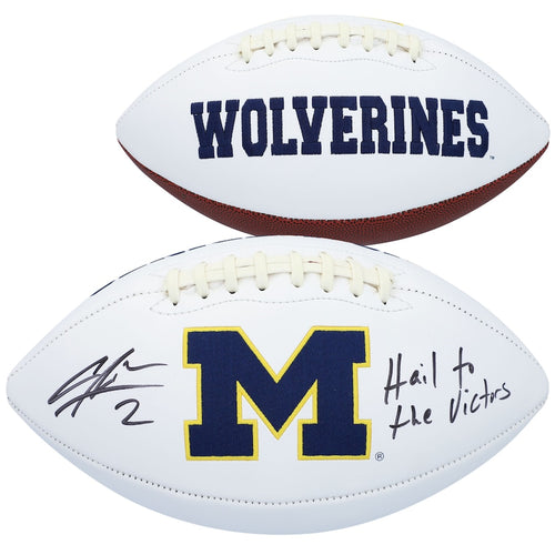 Charles Woodson Michigan Wolverines Autographed Jarden White Panel Football with ''Hail to the Victors!'' Inscription