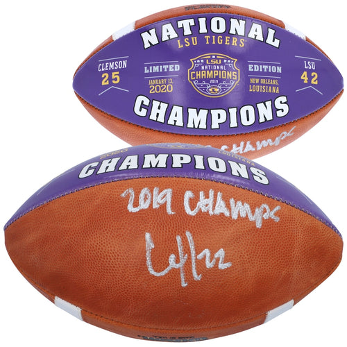 Clyde Edwards-Helaire LSU Tigers Autographed Wilson College Football Playoff 2019 Commemorative Champions Football with ''2019 Champs'' Inscription