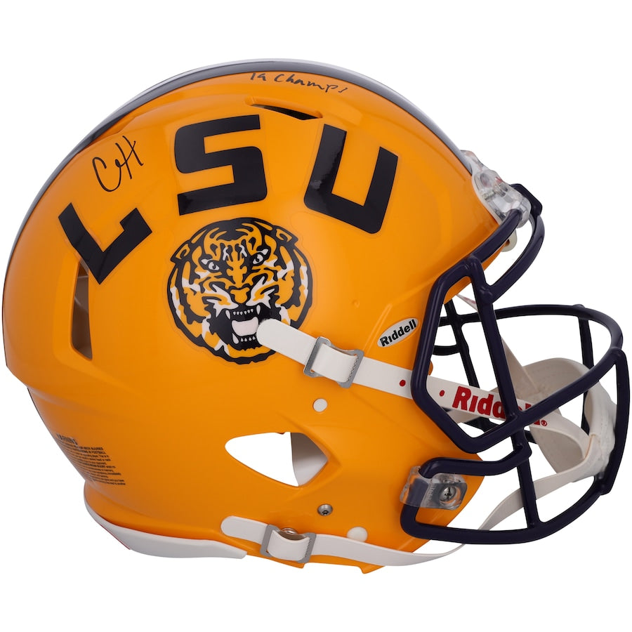 Clyde Edwards-Helaire LSU Tigers Autographed Riddell Speed Authentic Helmet with ''19 Champs'' Inscription