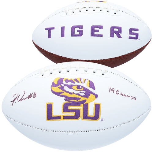 Patrick Queen LSU Tigers Autographed White Panel Football with ''19 Champs'' Inscription