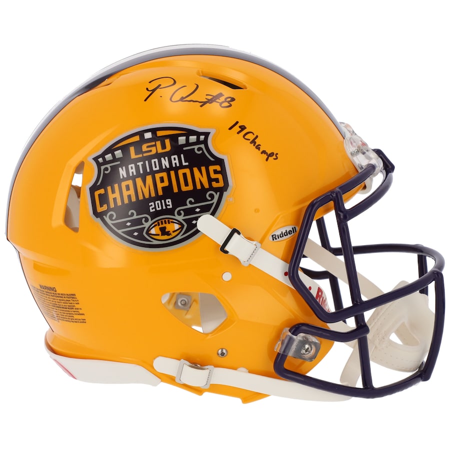 Patrick Queen LSU Tigers Autographed College Football Playoff 2019 National Champions Riddell Speed Authentic Helmet with ''19 Champs'' Inscription