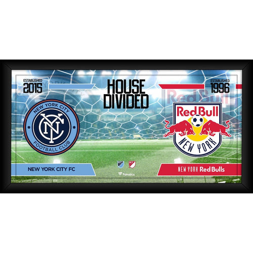 New York City FC vs. New York Red Bulls Framed 10'' x 20'' House Divided Collage
