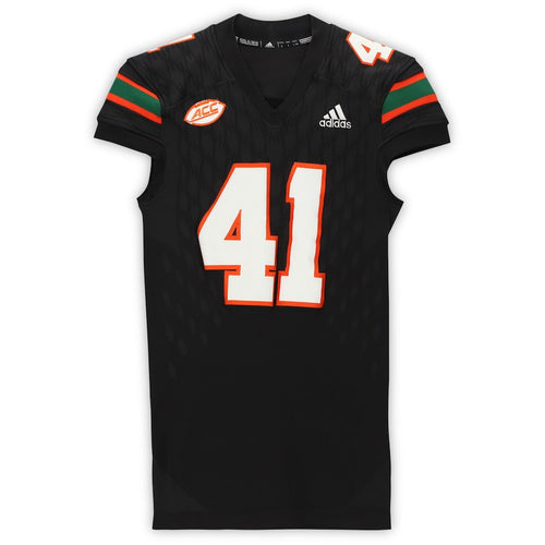 Miami Hurricanes Game-Used #41 Black Jersey from the 2017-2018 NCAA Seasons - Size Large