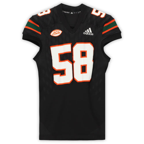 Miami Hurricanes Game-Used #58 Black Jersey from the 2017-2018 NCAA Seasons - Size Large