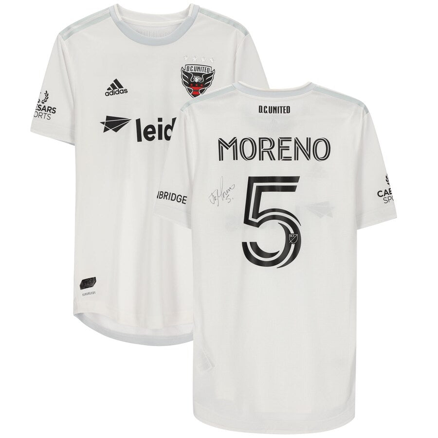 Junior Moreno D.C. United Autographed Match-Used White #5 Jersey from the 2020 MLS Season