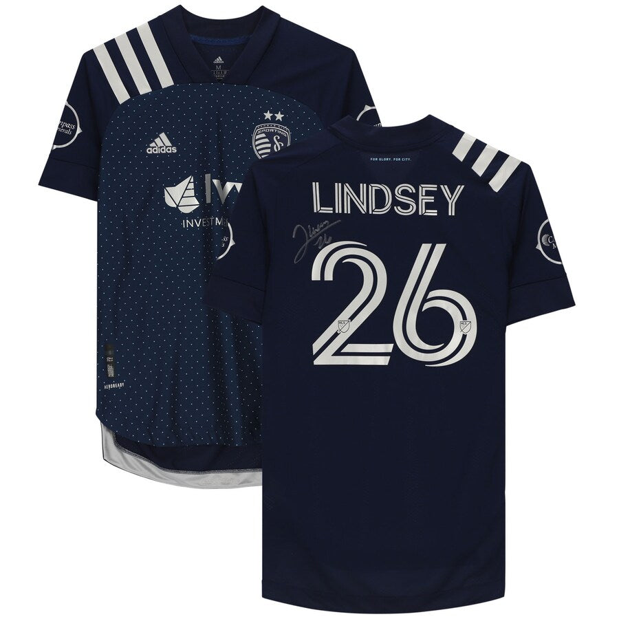 Jaylin Lindsey Sporting Kansas City Autographed Match-Used #26 Navy Jersey from the 2020 MLS Season