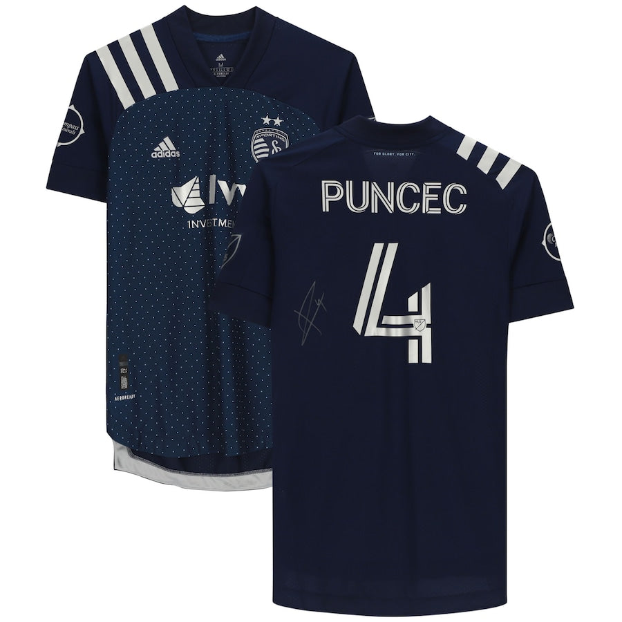 Roberto Puncec Sporting Kansas City Autographed Match-Used #4 Navy Jersey from the 2020 MLS Season