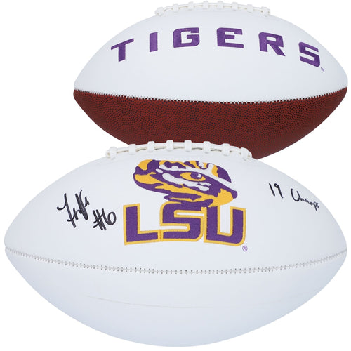 Terrace Marshall Jr. LSU Tigers Autographed White Panel Football with ''19 Champs'' Inscription
