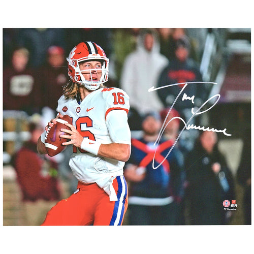 Trevor Lawrence Clemson Tigers Autographed 8'' x 10'' White Jersey Dropping Back Photograph