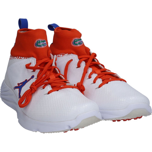 Florida Gators Team-Issued White/Orange Jordan Vapor 2 Turf Shoes from the 2020 NCAA Season - Size 9
