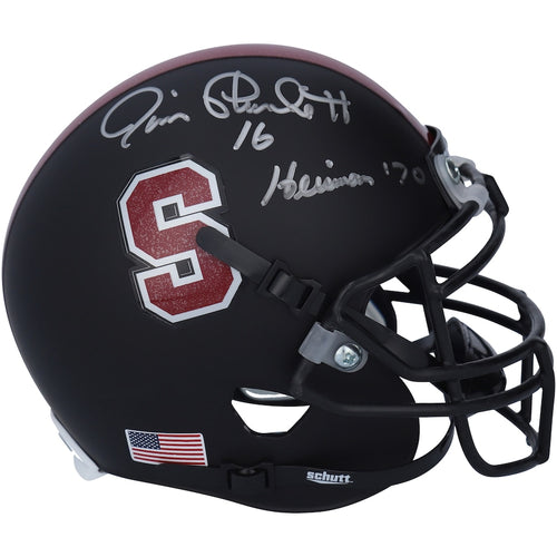 Jim Plunkett Stanford Cardinal Autographed Schutt Black Matte Mini Helmet with ''Heisman 70'' Inscription