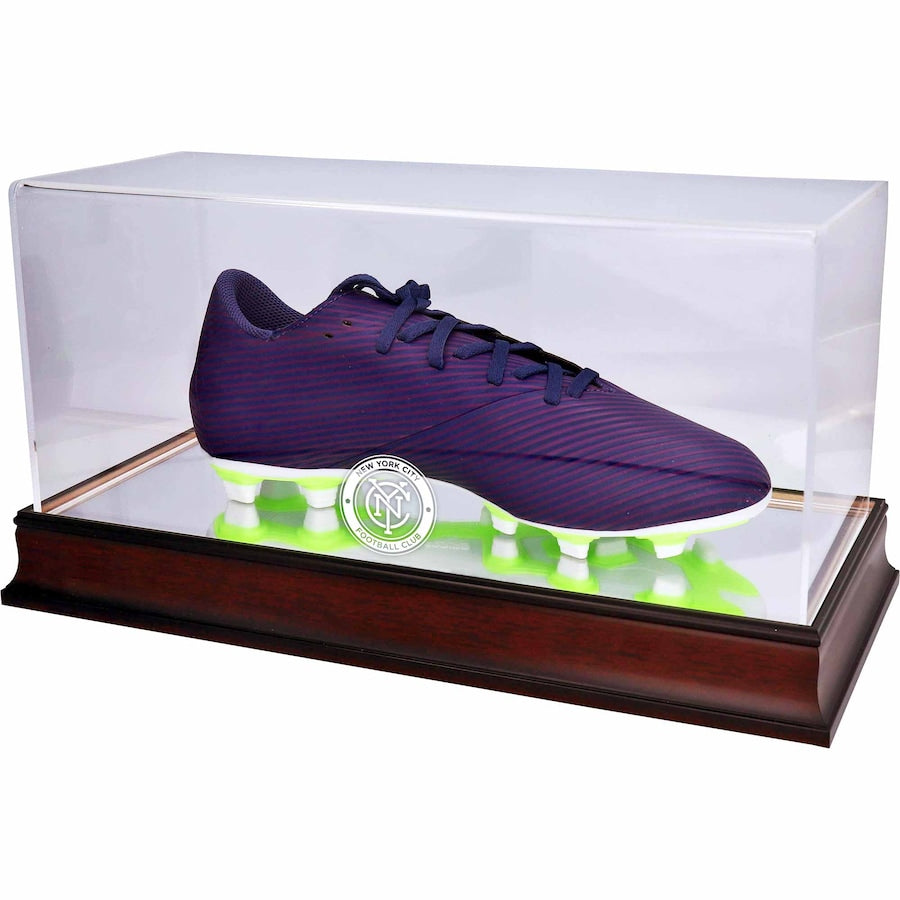 New York City FC Mahogany Team Logo Soccer Cleat Display Case