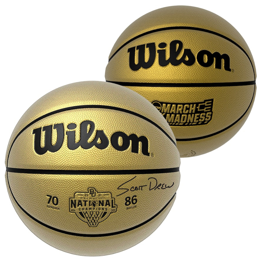 Scott Drew Baylor Bears Autographed 2021 Men's Basketball National Champions Logo Gold Basketball