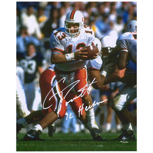 Gino Torretta Miami Hurricanes Autographed 8'' x 10'' Dropback Photograph with ''92 Heisman'' Inscription