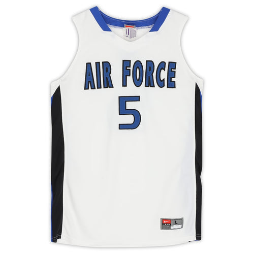 Air Force Falcons Team-Issued #5 White Blue and Black Jersey from the Basketball Program - Size L