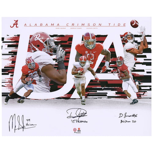 Derrick Henry & DeVonta Smith & Mark Ingram Alabama Crimson Tide Autographed 16'' x 20'' Photograph with Heisman Inscriptions