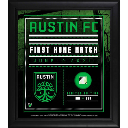 Austin FC Inaugural Home Game vs. San Jose Earthquakes Framed 15'' x 17'' Collage with a Piece of Match-Used Soccer Ball - Limited Edition of 250