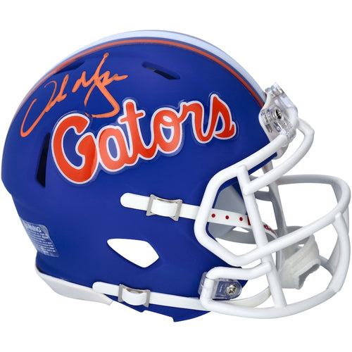Urban Meyer Florida Gators Autographed Blue Riddell Speed Mini Helmet