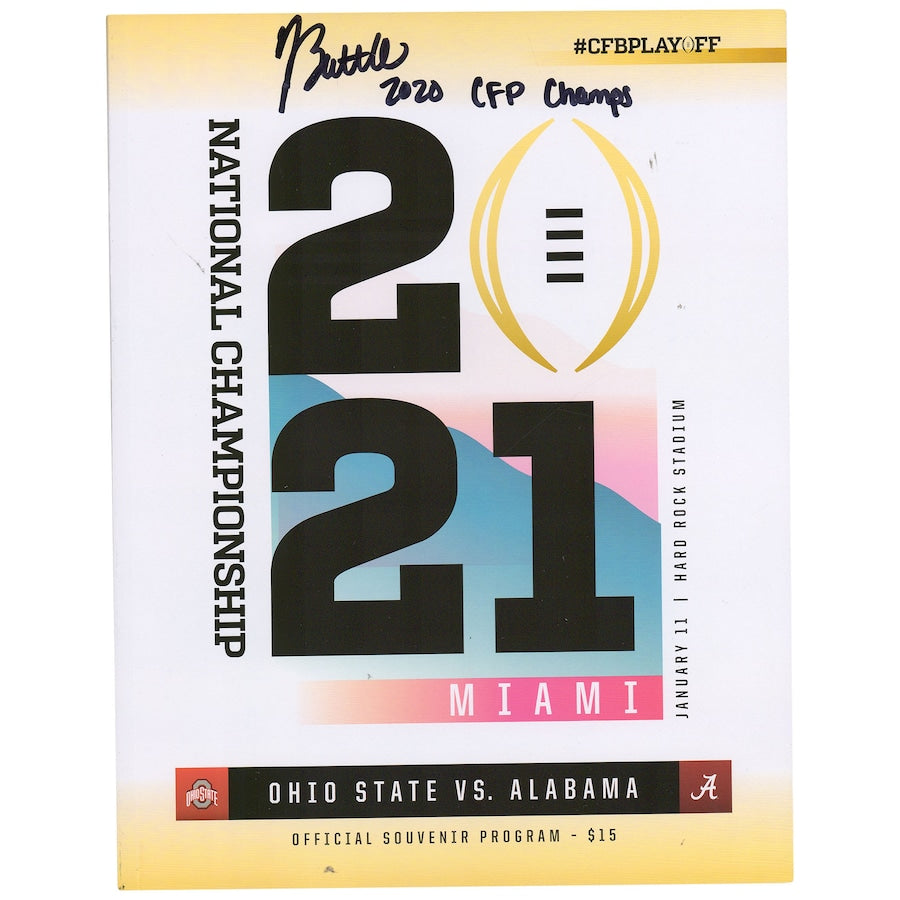 Jordan Battle Alabama Crimson Tide Autographed 2021 National Championship Gameday Program with ''2020 CFP Champs'' Inscription