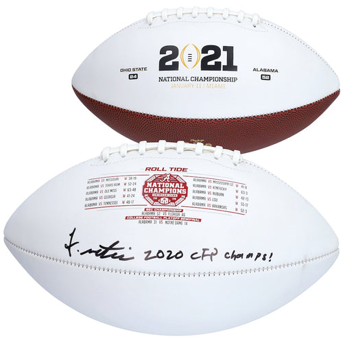 John Metchie Alabama Crimson Tide Autographed 2020 CFP Champs White Panel Football with ''2020 CFP CHAMPS!'' Inscription