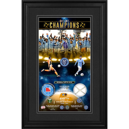 New York City FC Framed 10'' x 18'' 2021 MLS Cup Champions Collage with a Piece of Match-Used Ball and Net - Limited Edition of 200