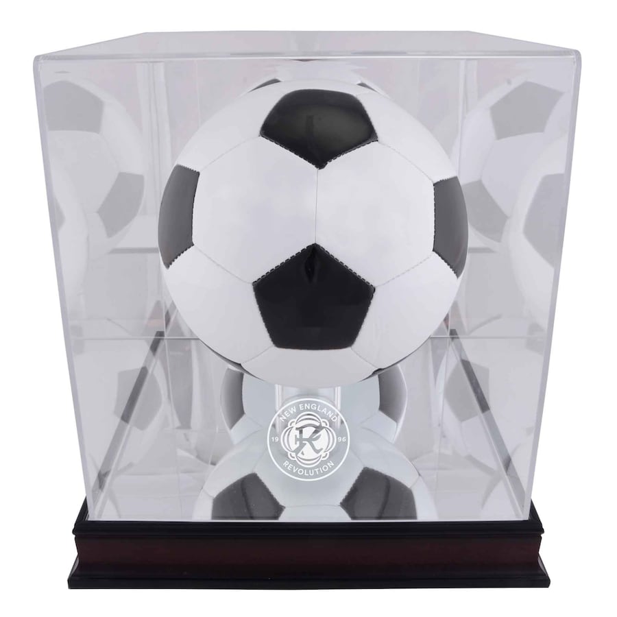New England Revolution Mahogany Team Crest Soccer Ball Display Case