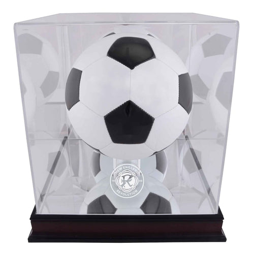 New England Revolution Mahogany Team Crest Soccer Ball Display Case