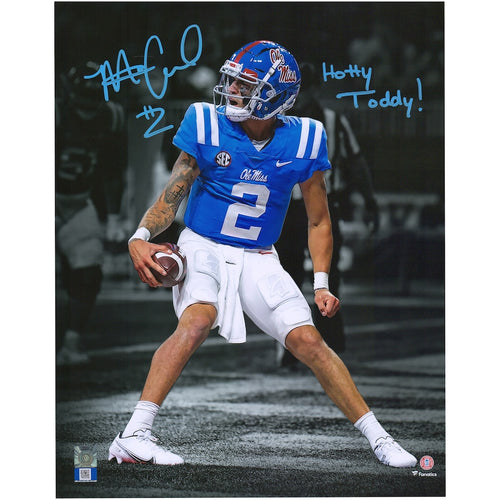 Matt Corral Ole Miss Rebels Autographed 11'' x 14'' Touchdown Celebration Spotlight Photograph with ''Hotty Toddy!'' Inscription