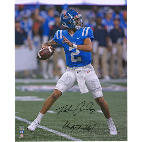 Matt Corral Ole Miss Rebels Autographed 16'' x 20'' Looking To Pass Photograph with ''Hotty Toddy!'' Inscription