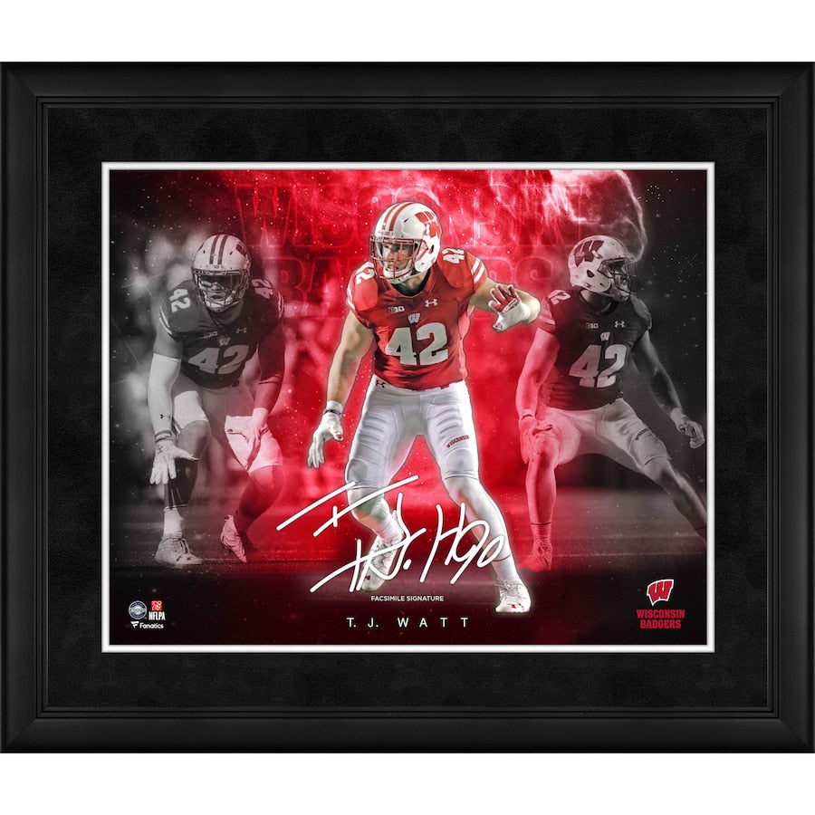 T.J. Watt Wisconsin Badgers Facsimile Signature Framed 16'' x 20'' Stars of the Game Collage