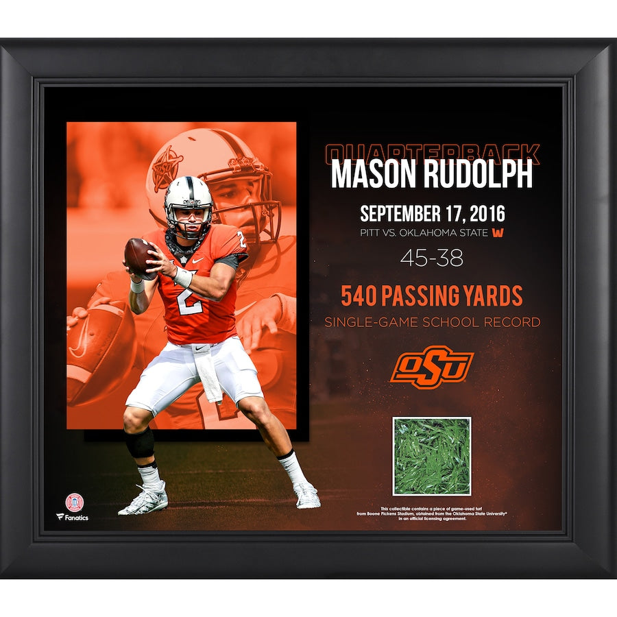 Mason Rudolph Oklahoma State Cowboys Framed 15'' x 17'' with Game-Used Turf from Boone Pickens Stadium