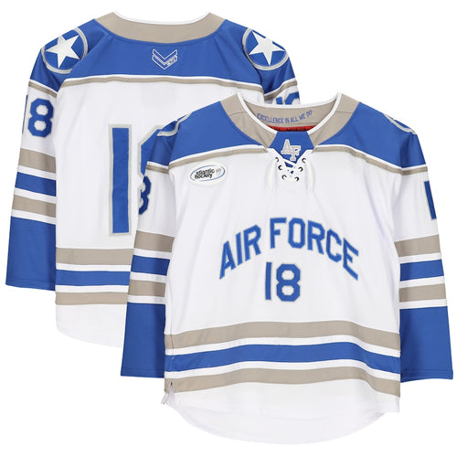 Air Force Falcons Team-Issued #18 White/Royal Jersey from the Hockey Program