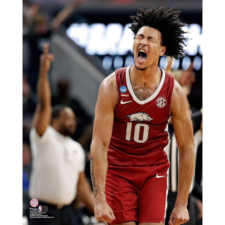 Jaylin Williams Arkansas Razorbacks Unsigned Celebrates a Three-Point Shot in the Sweet Sixteen Round Game of the 2022 NCAA Men's Basketball Tournament Photograph