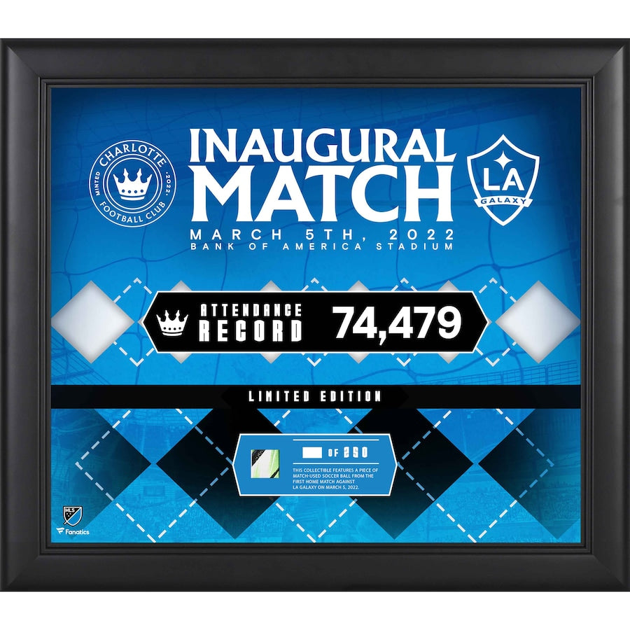 Charlotte FC Framed 15'' x 17'' 2022 Inaugural Home Match vs. LA Galaxy Version 2 Collage with a Piece of Match-Used Soccer Ball - Limited Edition of 250