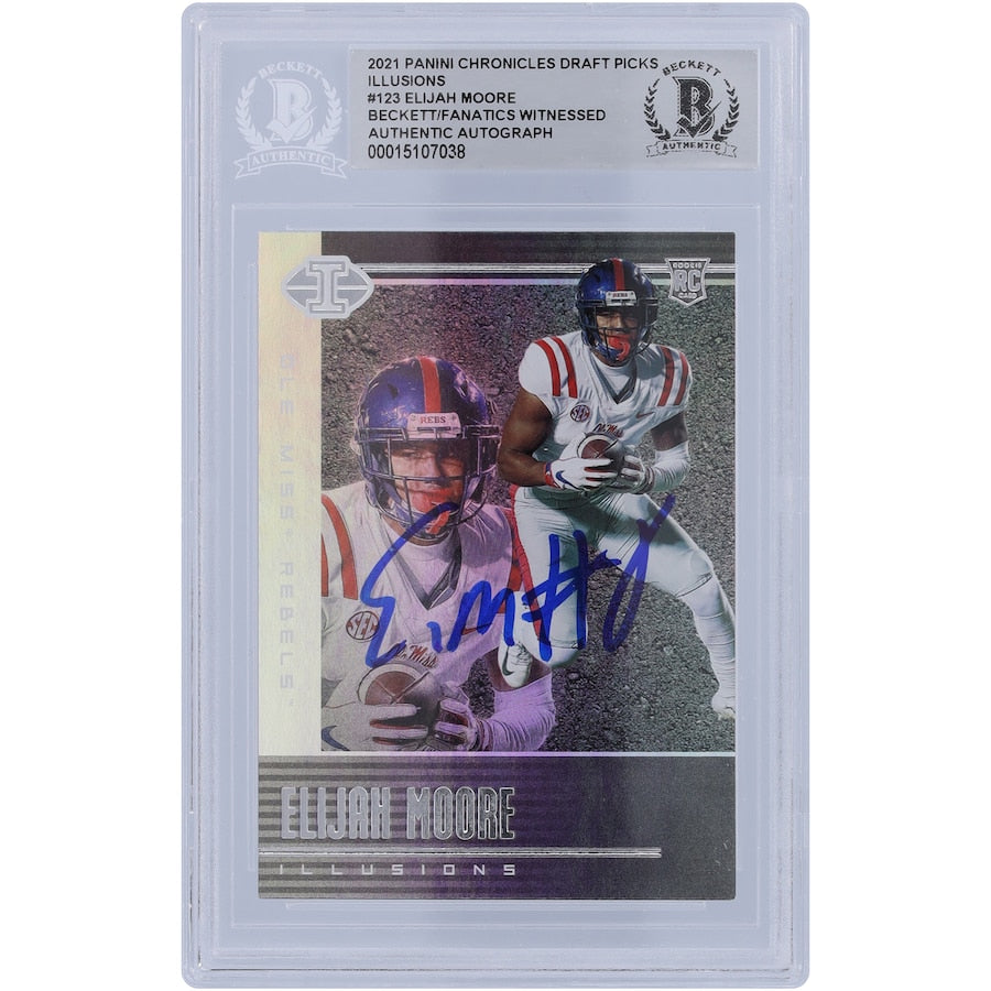 Elijah Moore Ole Miss Rebels Autographed 2021 Panini Chronicles Illusions DP #123 Beckett Fanatics Witnessed Authenticated Rookie Card