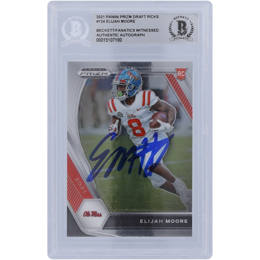 Elijah Moore Ole Miss Rebels Autographed 2021 Panini Prizm Draft Picks #124 Beckett Fanatics Witnessed Authenticated Rookie Card