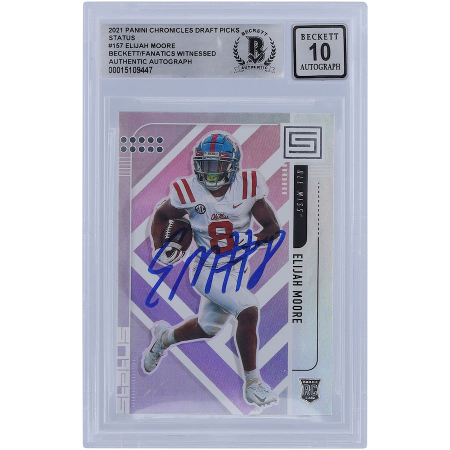 Elijah Moore Ole Miss Rebels Autographed 2021 Panini Chronicles Draft Picks Status #157 Beckett Fanatics Witnessed Authenticated 10 Rookie Card