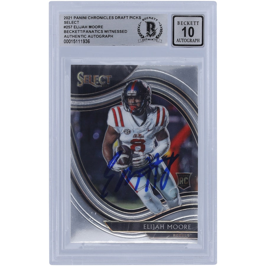 Elijah Moore Ole Miss Rebels Autographed 2021 Panini Chronicles Draft Picks Select #257 Beckett Fanatics Witnessed Authenticated 10 Rookie Card