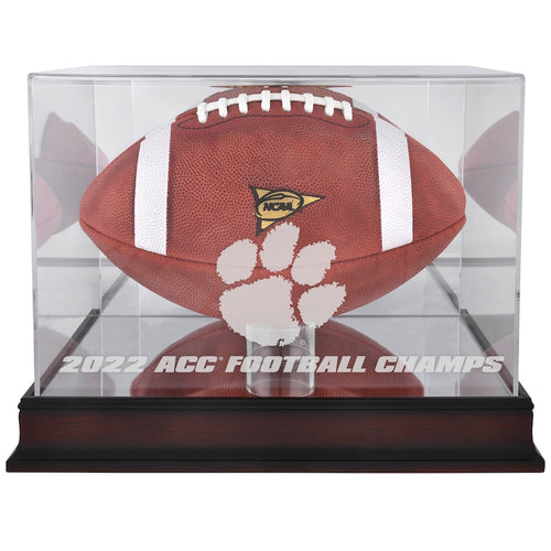 Clemson Tigers 2022 ACC Football Conference Champions Mahogany Football Logo Display Case