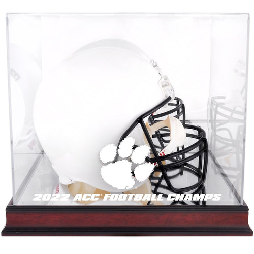 Clemson Tigers 2022 ACC Football Conference Champions Mahogany Helmet Logo Display Case