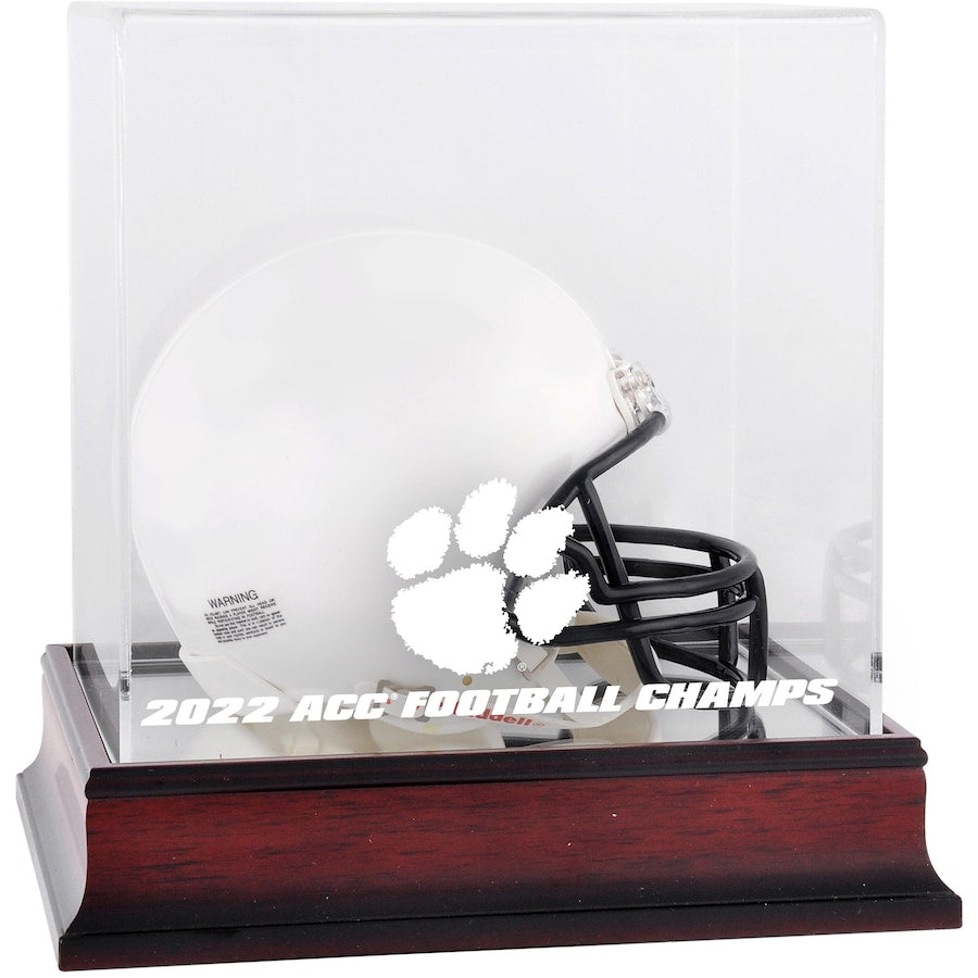 Clemson Tigers 2022 ACC Football Conference Champions Mahogany Mini Helmet Logo Display Case