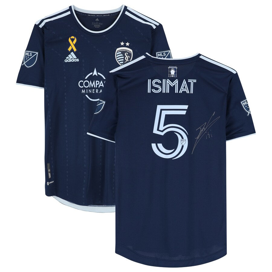 Nicolas Isimat-Mirin Sporting Kansas City Autographed Match-Used #15 Navy Jersey from the 2022 MLS Season