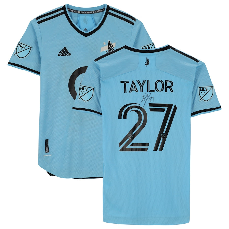 DJ Taylor Minnesota United FC Autographed Game-Used #27 Light Blue Jersey from the 2022 MLS Season