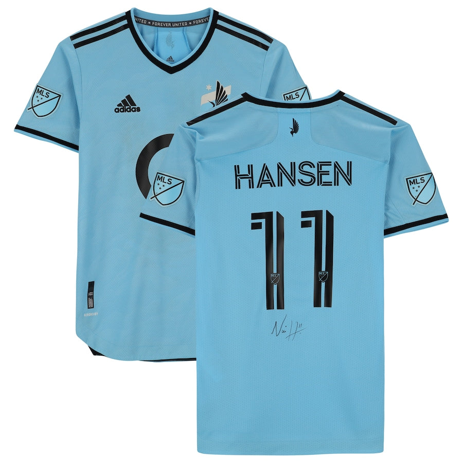Niko Hansen Minnesota United FC Autographed Game-Used #11 Light Blue Jersey from the 2022 MLS Season