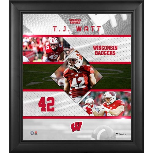 T.J. Watt Wisconsin Badgers Framed 15'' x 17'' Stitched Stars Collage