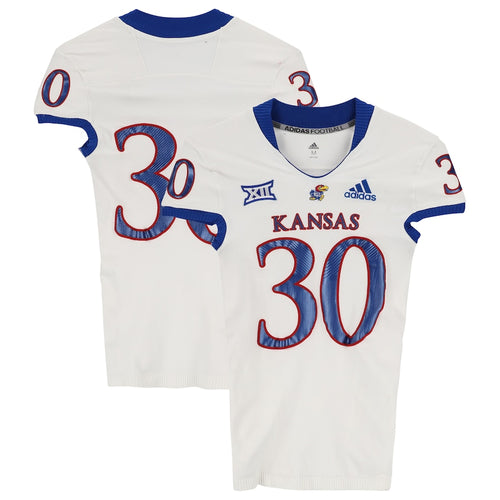 Kansas Jayhawks Team-Issued #30 White Jersey from the 2018-21 NCAA Football Seasons